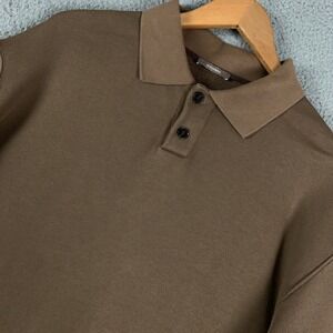 12 STOREEZ Polo Sweatshirt Mens XL Brown Minimalist French Terry Pullover Cotton